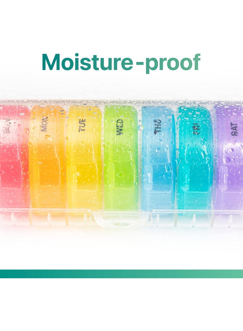 منظم حبوب أسبوعي 7 أيام قابل للفصل مع تقسيم صباح ومساء AM/PM – علبة أدوية ومكملات غذائية كبيرة السعة مقاومة للماء والغبار – حافظة شفافة بحماية مزدوجة – علب يومية ملونة منفصلة سهلة الفتح – مناسب للأدوية والفيتامينات وزيت السمك وكبار السن والسفر والاستخدام اليومي - Image 4